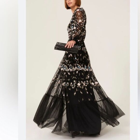 Mac Duggal Black Multicolor Embroidered Long Sleeve Dress - Picture 6 of 8